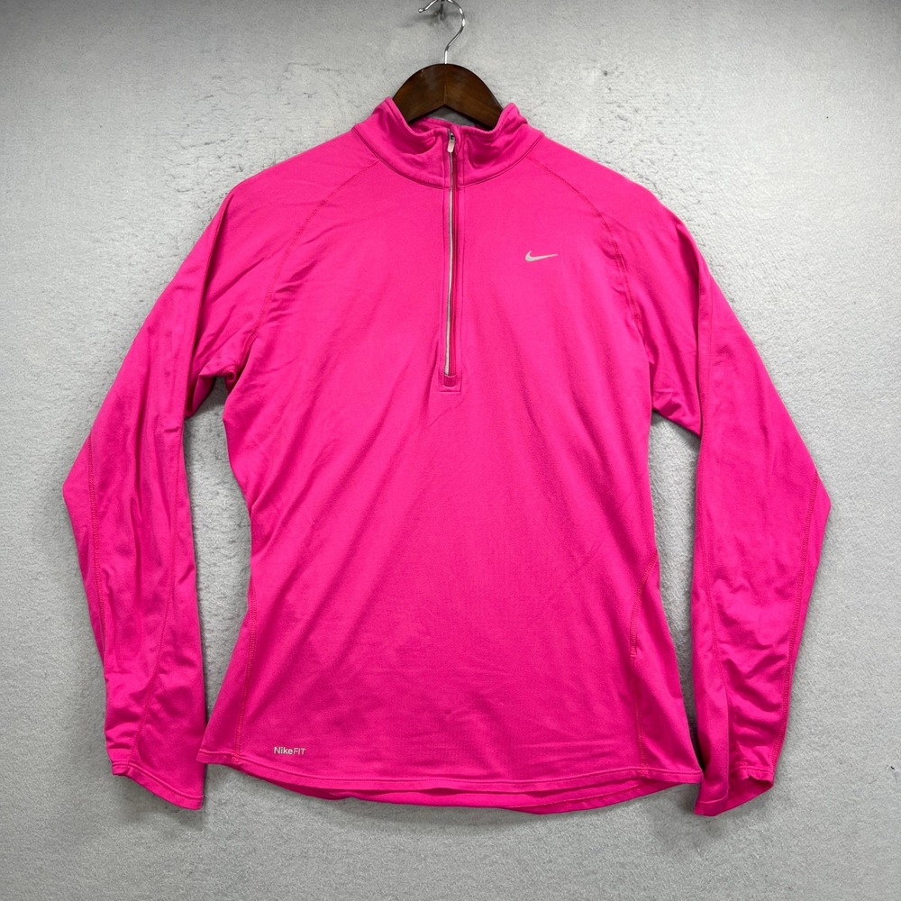 Nike Pullover Top Womens Large Pink Quarter Zip Fit Dry Activewear Running Gym